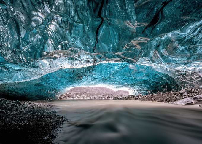 Ice Cave Interior with Flowing Water