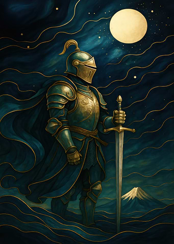Knight in Armor Under Moonlight