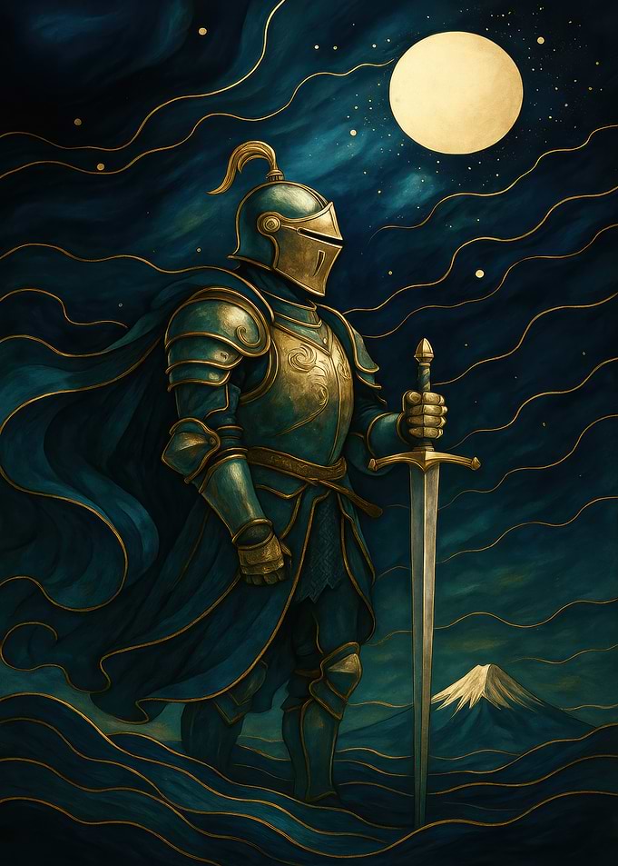 Knight in Armor Under Moonlight