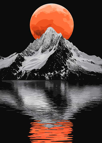 Mountain, Moon, and Water Reflection
