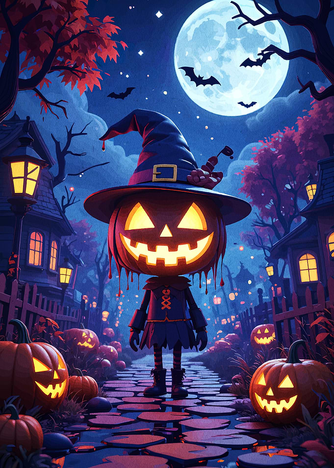 Halloween Pumpkin Character in Spooky Town