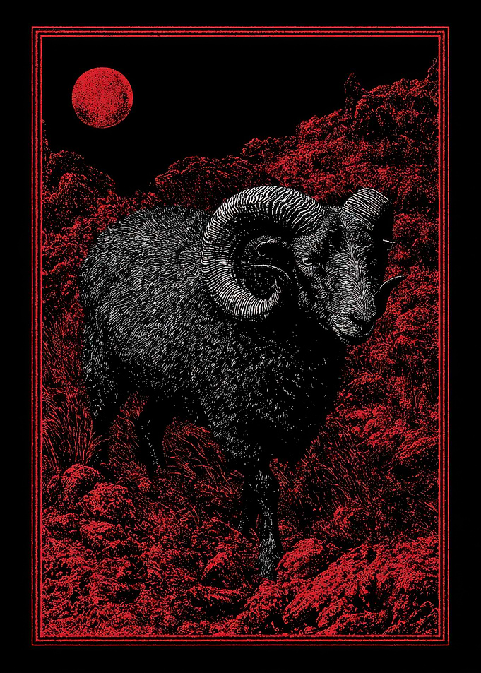 Black Ram with Red Moon Poster