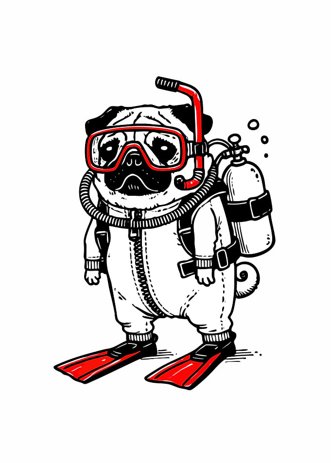 Pug Dog Scuba Diving Illustration