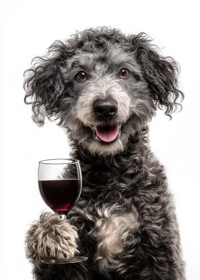 Pumi dog with Wine Glass Portrait