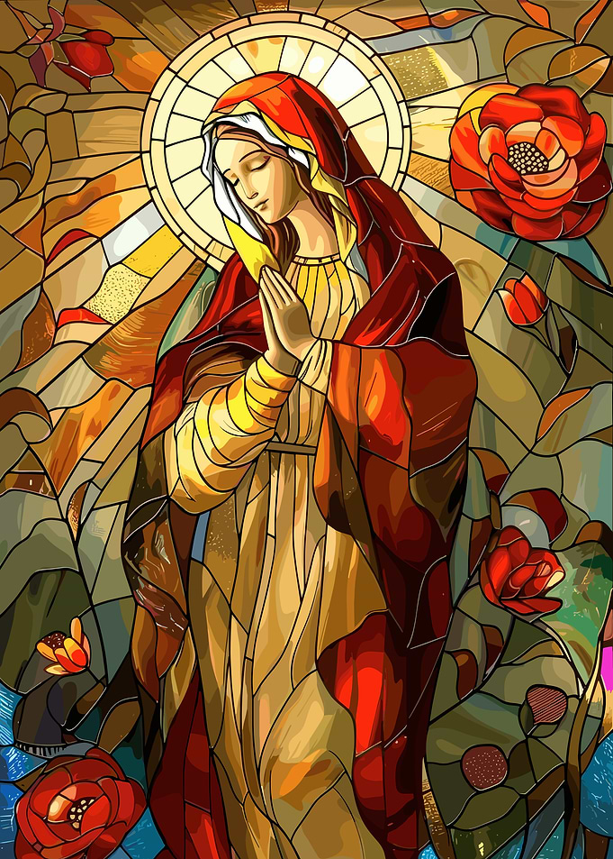 Stained Glass Virgin Mary with Roses