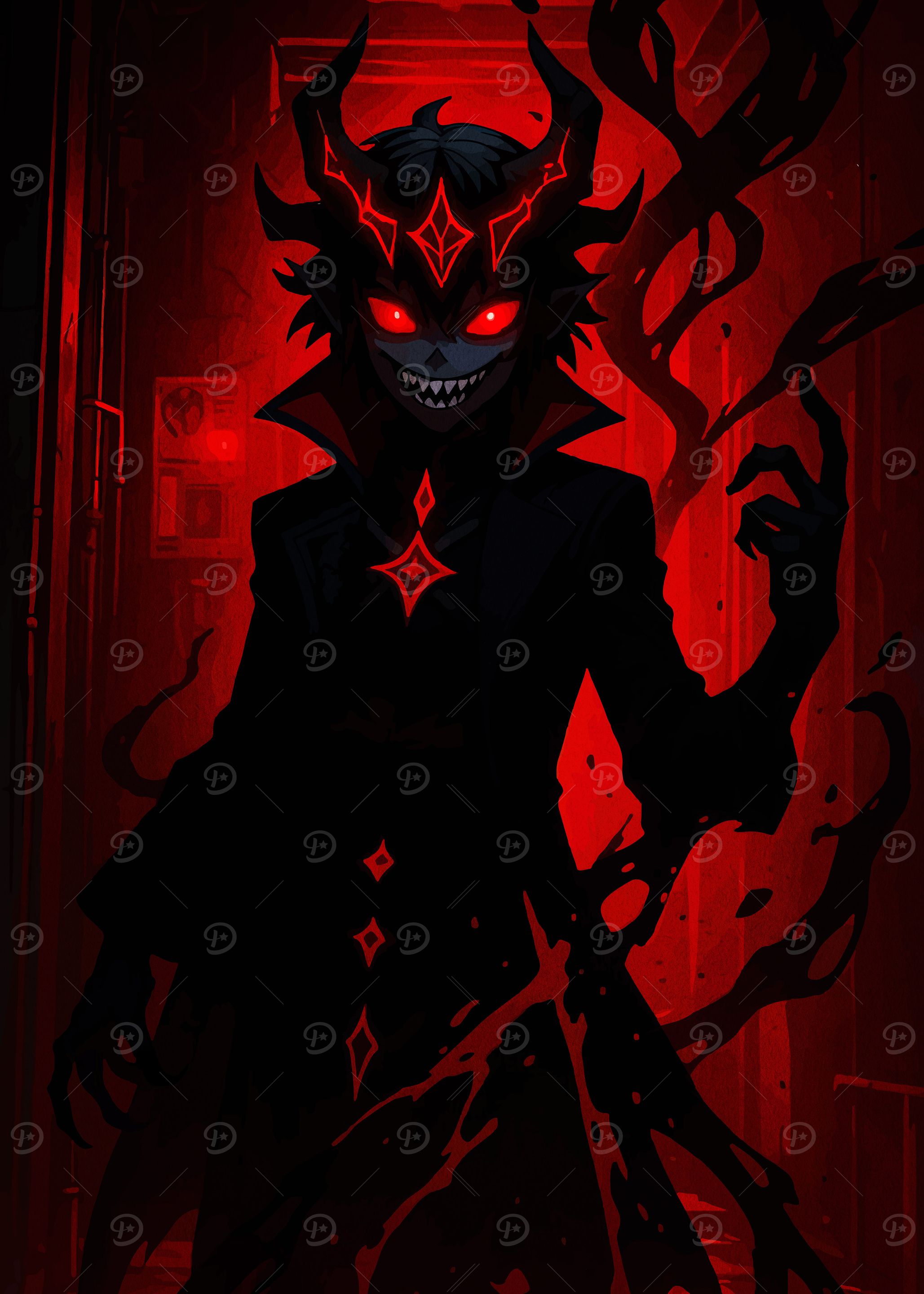 Red Demon with Horns and Evil Grin