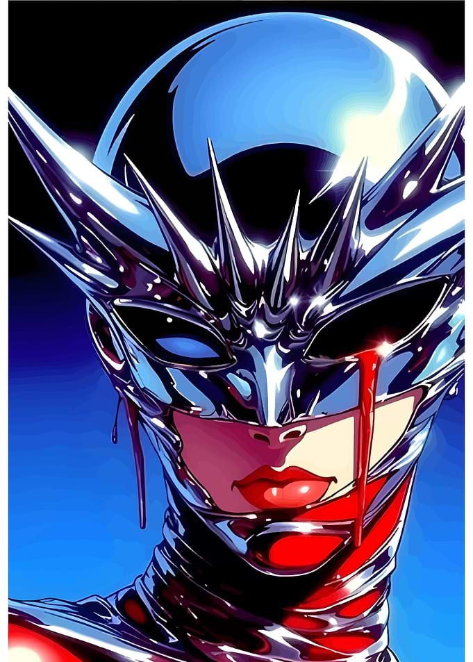 Chrome Masked Woman with Red Tears