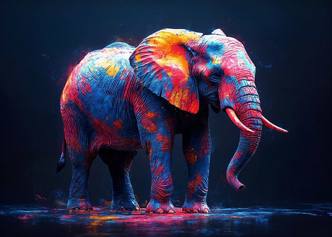 Colorful Elephant on Dark Background