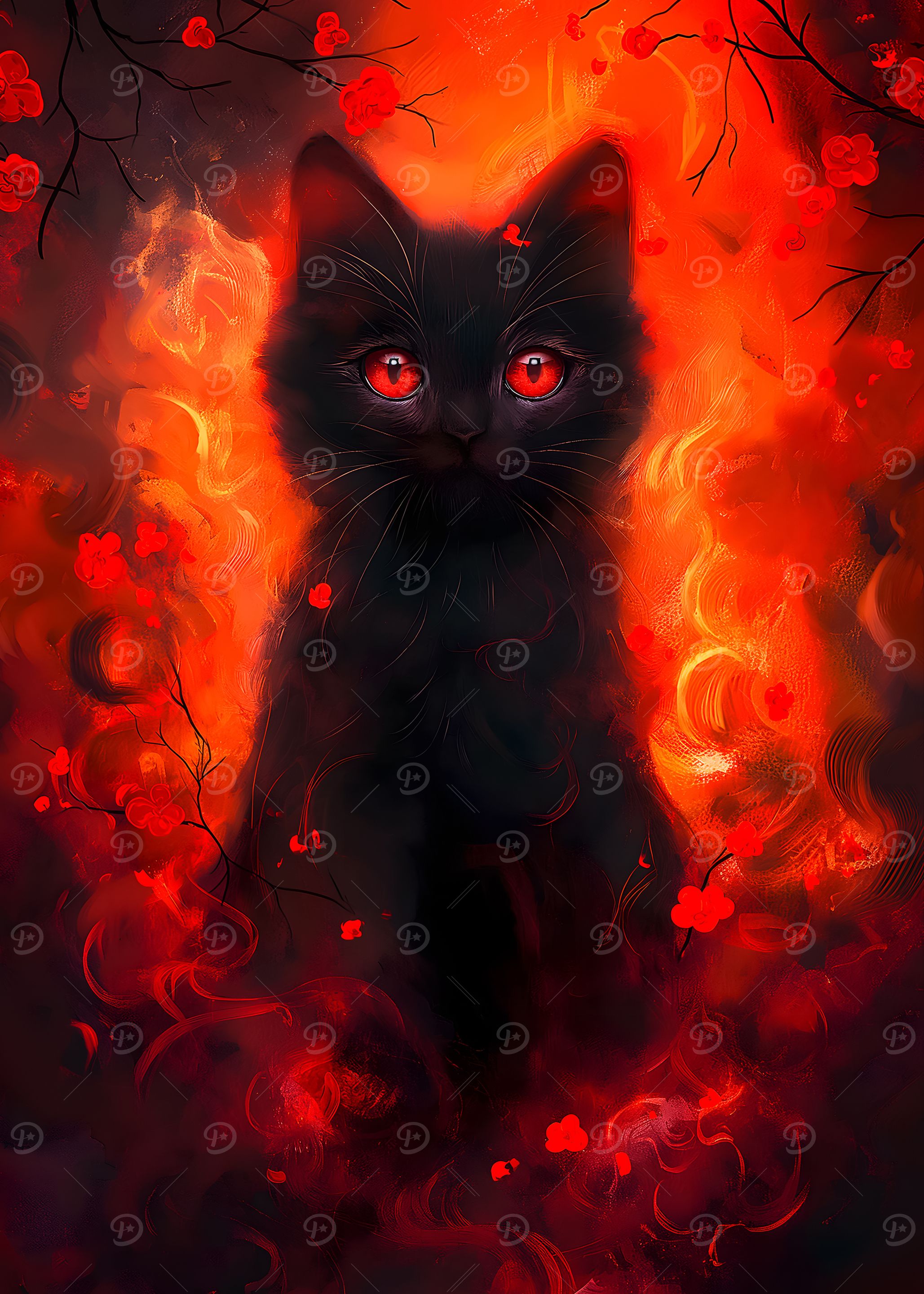 Black Cat with Red Eyes Art
