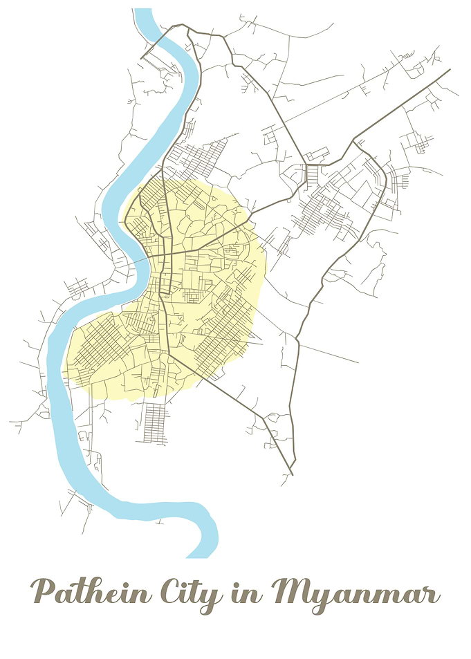 Pathein City Map in Myanmar