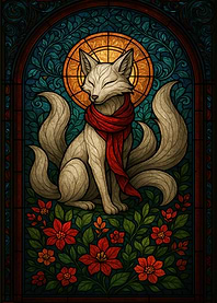 Nine-tailed fox stained glass art