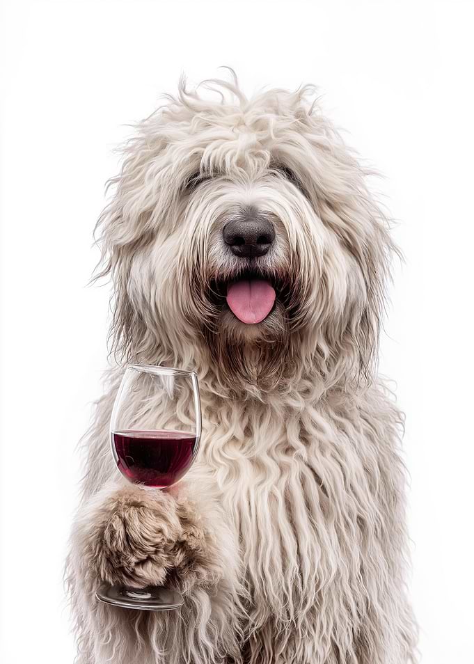 Komondor dog with Wine Glass