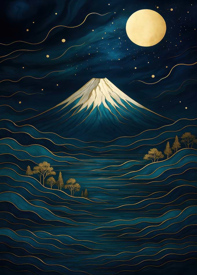 Mount Fuji Night Landscape Art