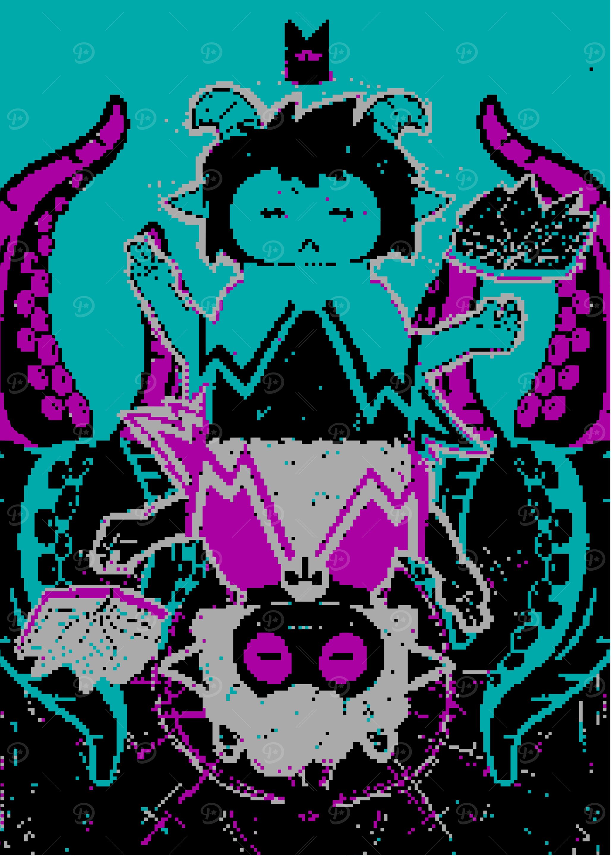 Pixelated Troll with Tentacles and Reflection