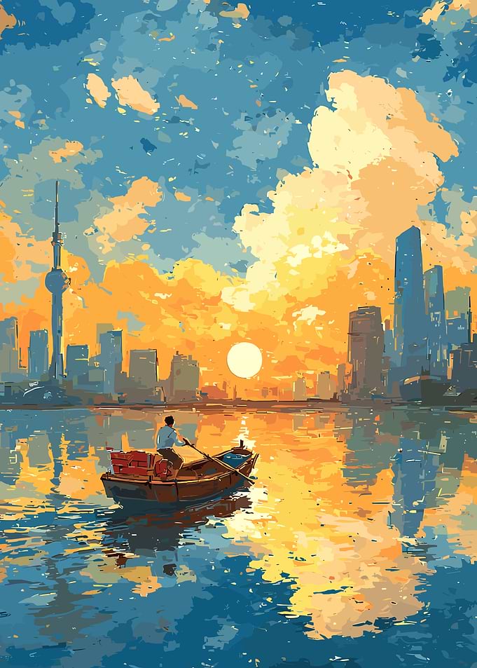Cityscape Sunset Boat Ride