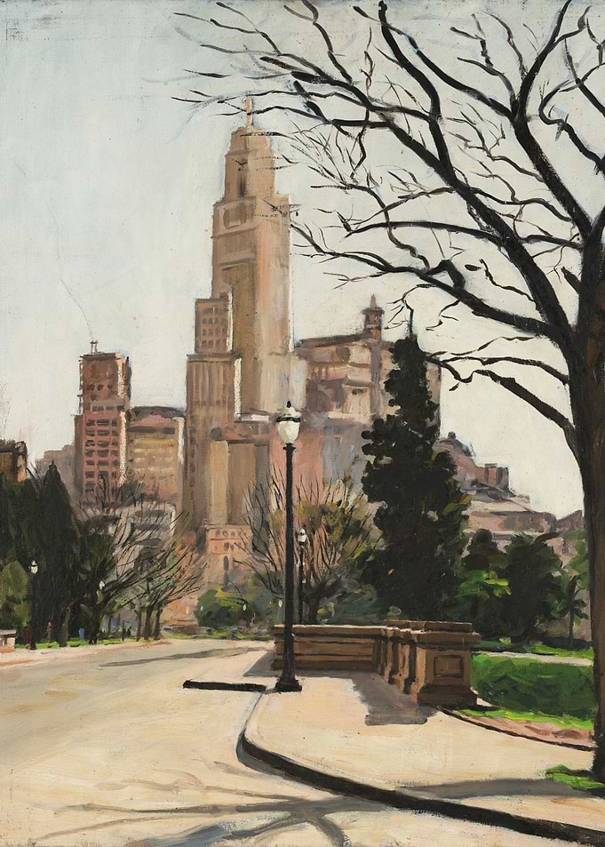 Cityscape Painting with Tall Building