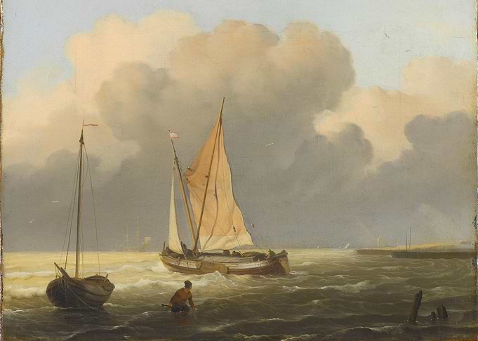 Seascape with Boats and Cloudy Sky