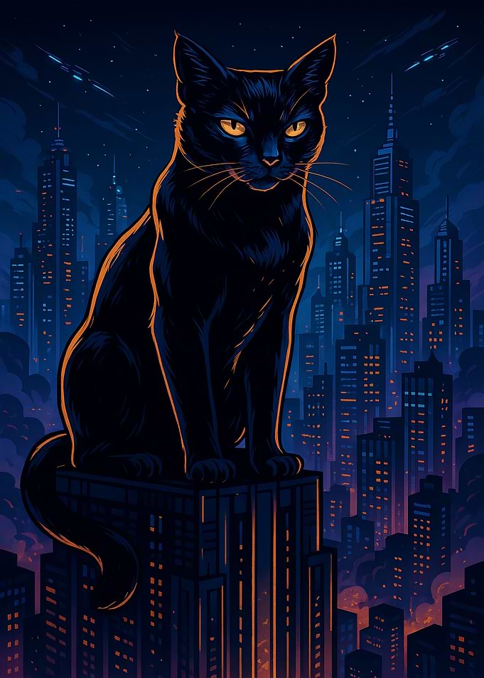 Midnight Sentinel – The Black Cat Over the City