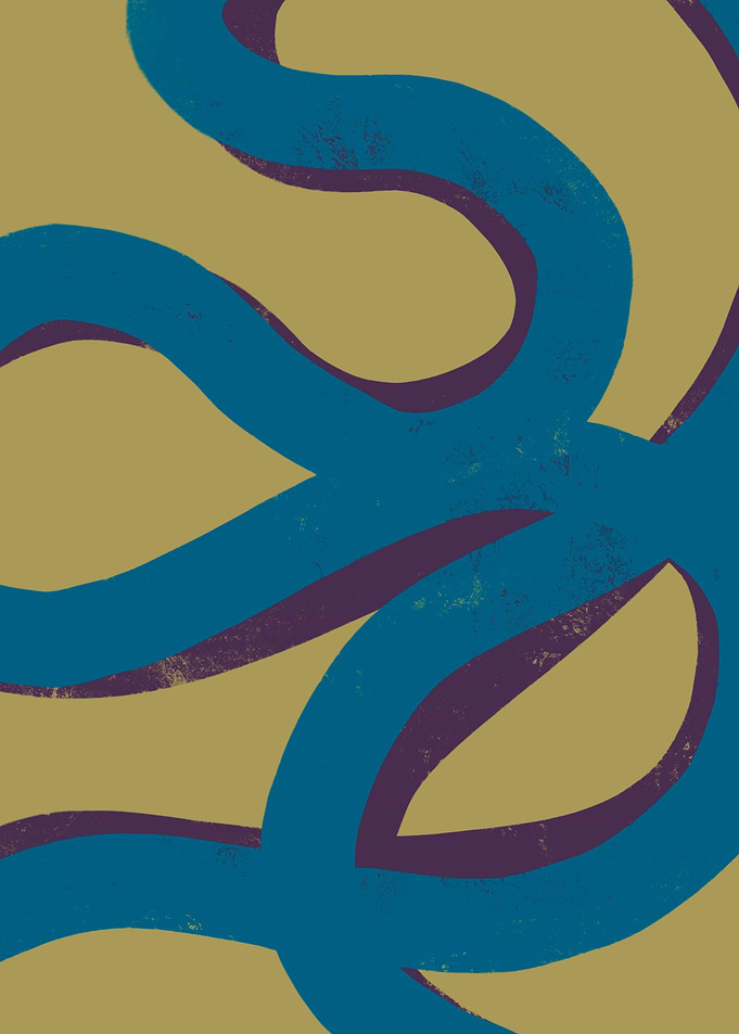 Abstract Blue Ribbon Pattern on Gold