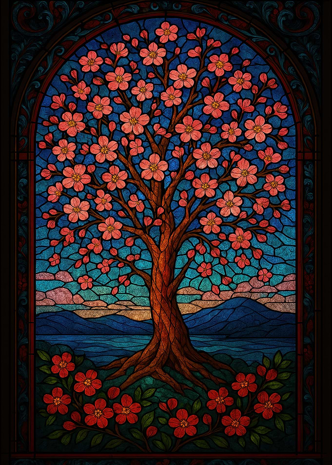 Stained Glass Cherry Blossom Tree