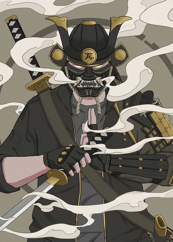 Modern Samurai Warrior with Mask and Sword