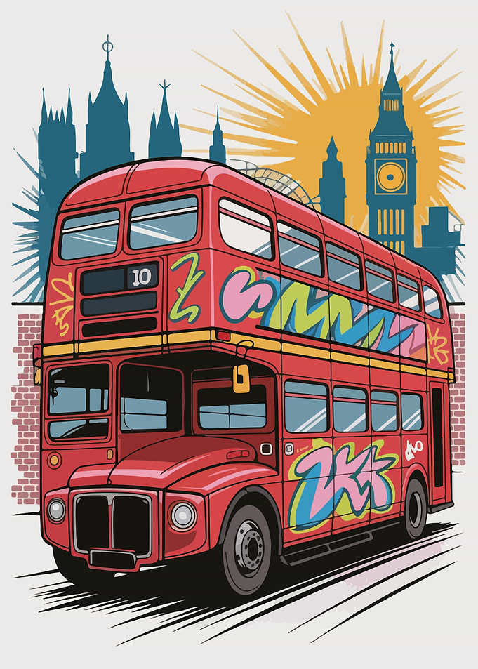 London Bus with Graffiti Art