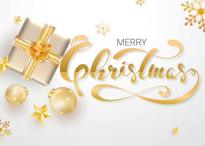 Golden Christmas Gift and Ornaments