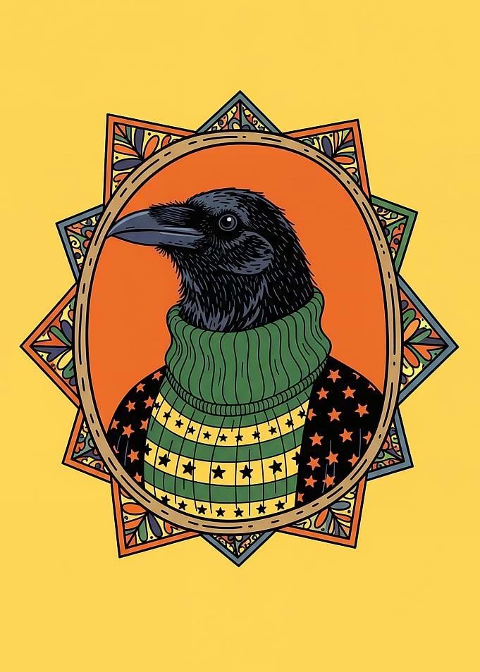 Arcane Raven Portrait in Ornate Frame