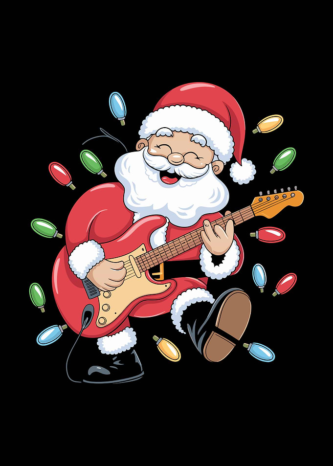 Santa Claus playing electric guitar