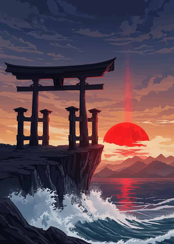 Japanese Torii Gate at Sunset