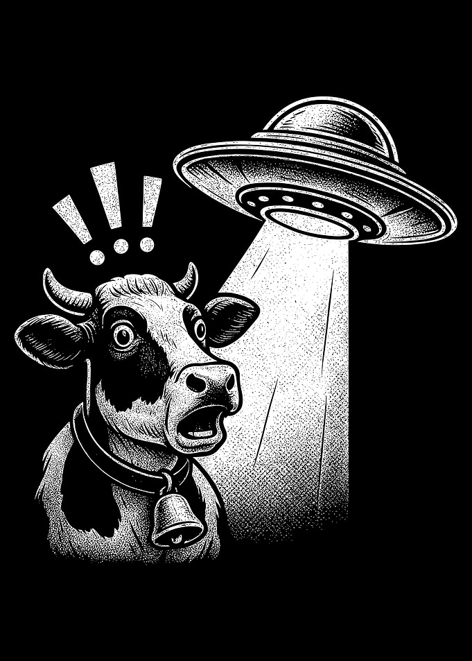 Cow Abduction by UFO Illustration