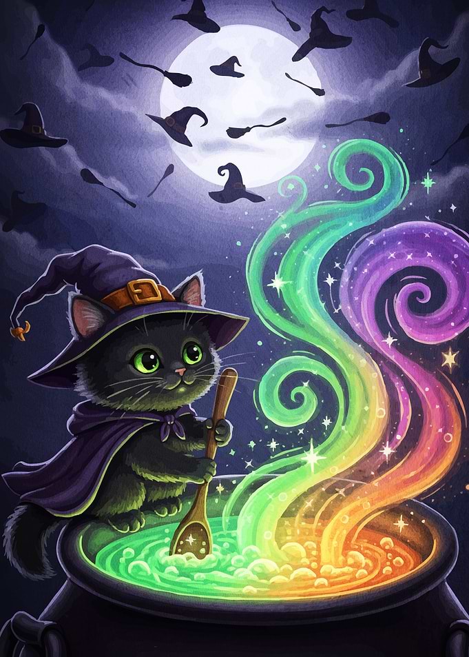 Halloween Cat Witch Brewing