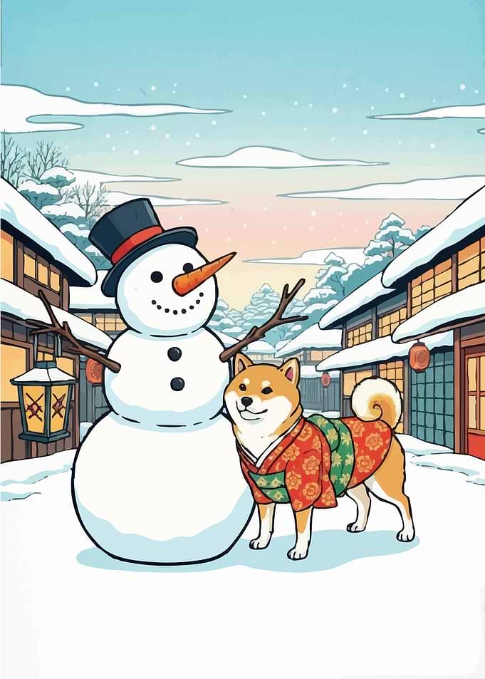 Shiba Inu Snowman Winter