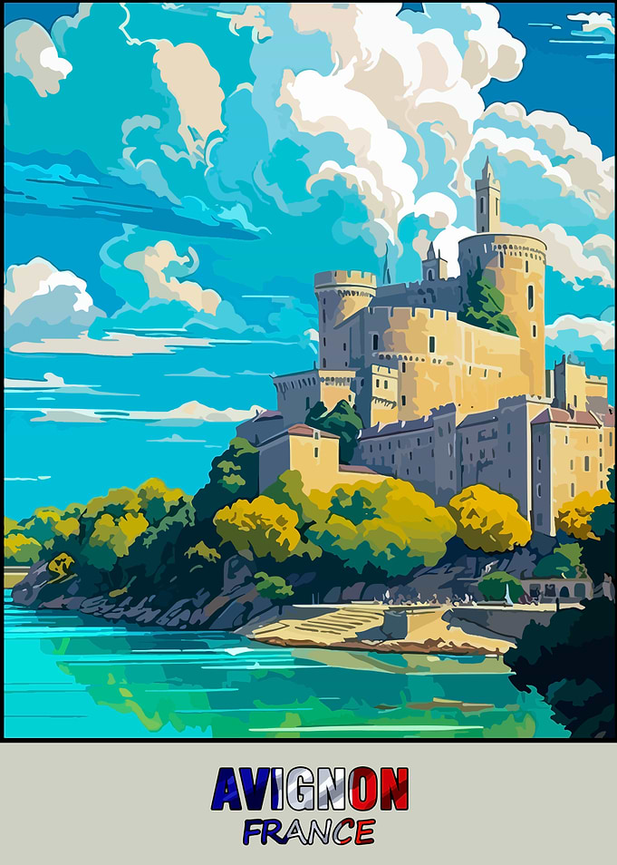 Avignon France Castle Landscape Illustration