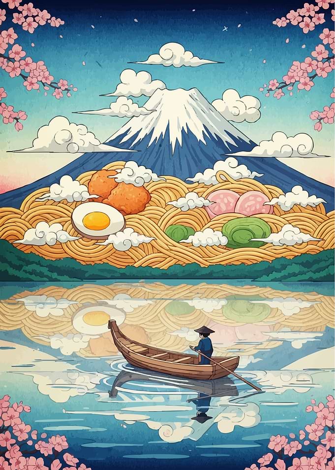 Mount Fuji Ramen Landscape Boat