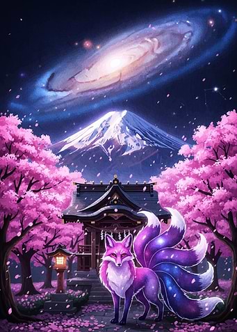 Nine-tailed fox Mount Fuji