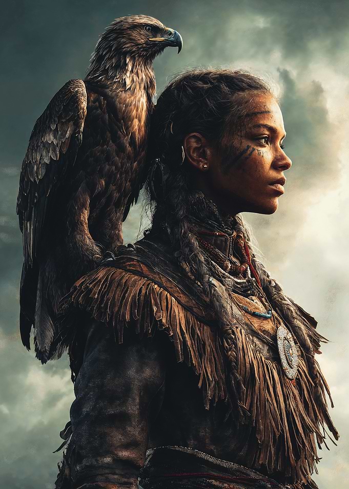 Native American Woman with Eagle Portrait