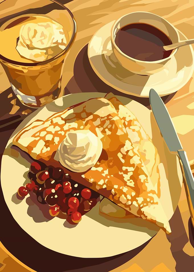 Crepes with Berries and Coffee Still Life