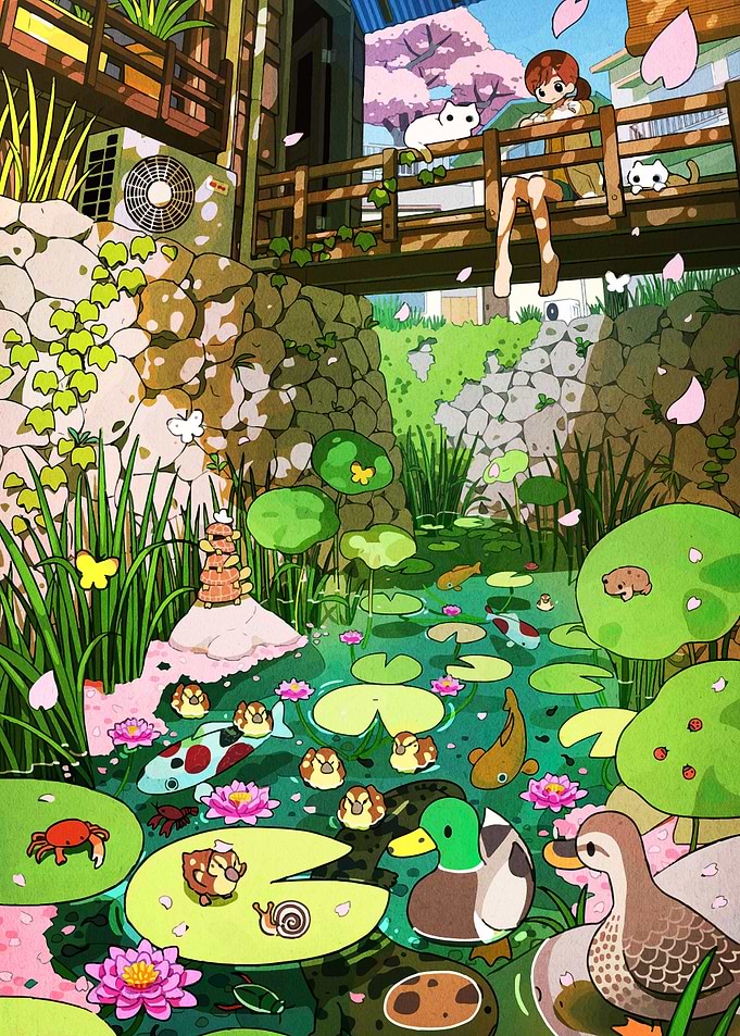 Anime Girl by a Pond