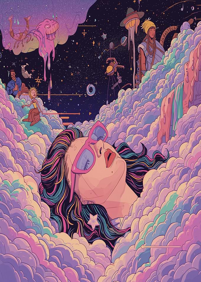 Dreamy Cloudscape with Characters