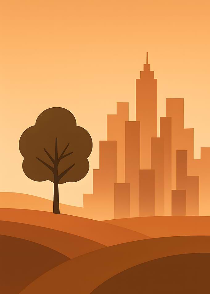 Cityscape with Tree in Brown Tones