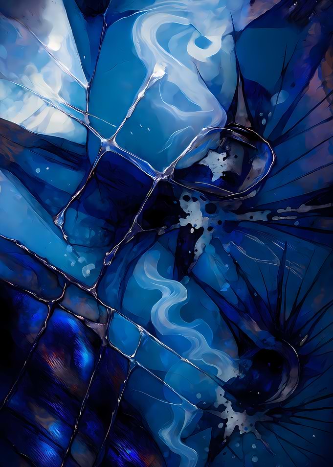 Abstract Porcelain #127 - Abstract Blue Geometric Pattern
