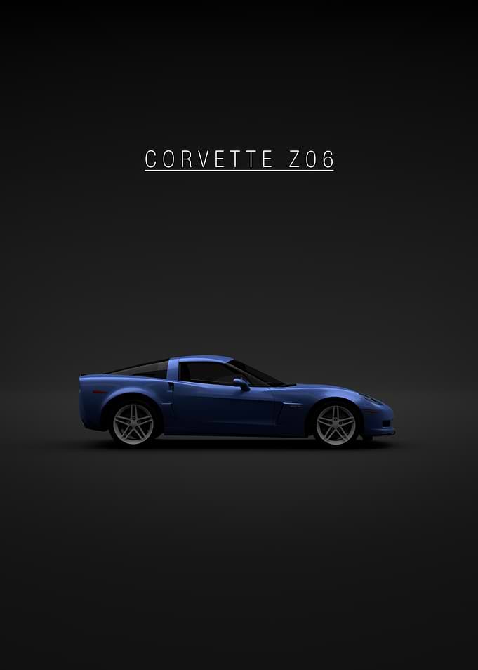 Blue Corvette Z06 on Black Background