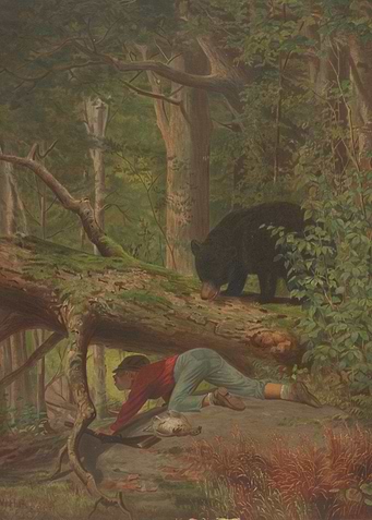 Boy and Bear in Forest Painting