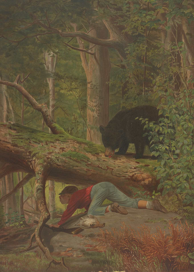 Boy and Bear in Forest Painting