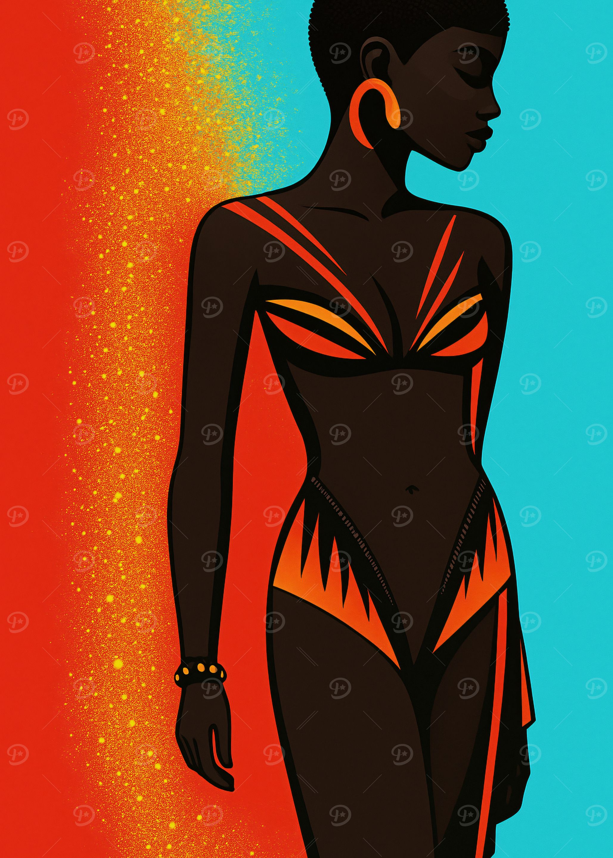 Elegant Woman in Orange and Black