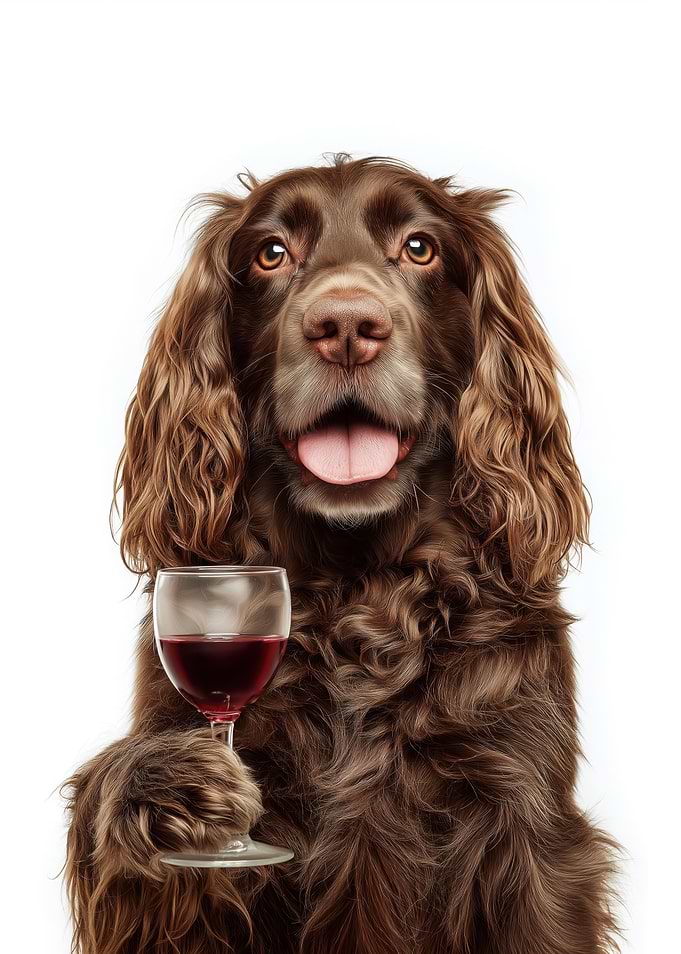 Sussex Spaniel dog with Wine Glass Portrait