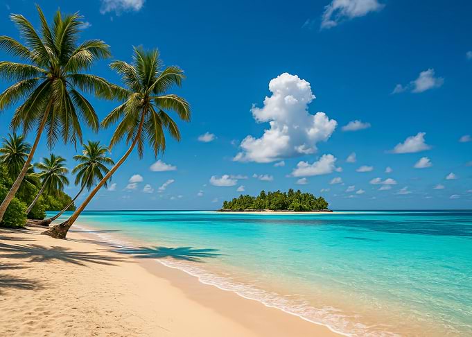 Tropical beach paradise with palm trees