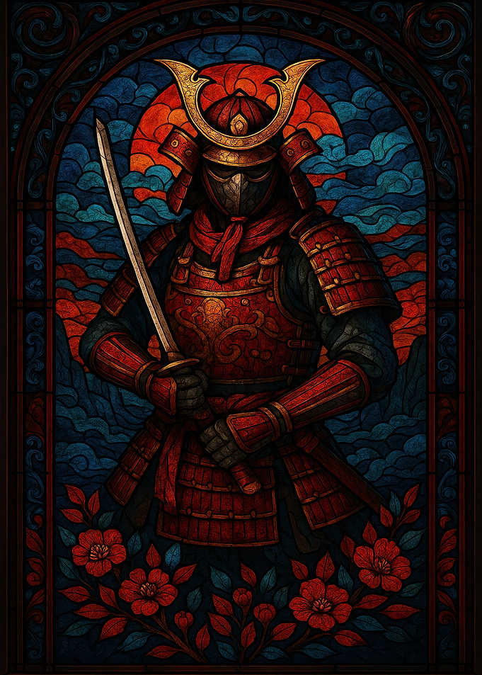Stained Glass Samurai Warrior Illustration
