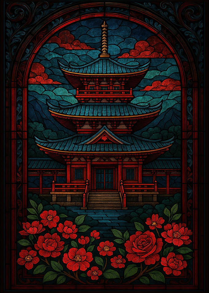 Japanese Pagoda Stained Glass Art